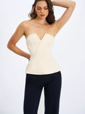 Yani Ivory Asymmetrical Lapel Sleeveless Top