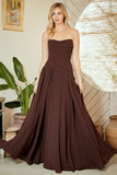PLEAT DETAIL STRAPLESS CHIFFON A LINE DRESS
