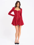 RED TWEED LONG SLEEVE DROP WAIST MINI DRESS