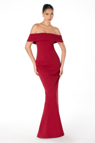 OFF SHOULDER BACK SLIT GOWN
