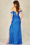 OFF SHOULDER SEQUIN GOWN