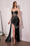 MESH CORSET DRAPED SATIN GOWN