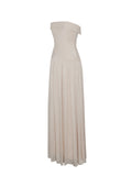 Olivine Light Beige Crystal Organza Strapless Maxi Dress