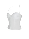 Waverly White Cotton Poplin Button-Front Sweetheart Halter Top