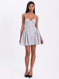 MELODY BLACK AND WHITE PLAID TWEED HALTER DROP WAIST MINI DRESS