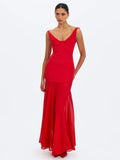 Verona Crimson Scoop Neck Flared Maxi Dress