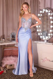 SHEER BODICE SATIN GOWN