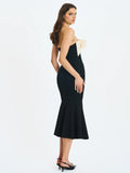 Saige Black Maxi Dress With Ivory Bow Bustline
