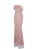 Raphaela Dusty Pink Beaded Floral Strapless Mermaid Maxi Dress