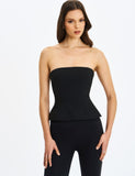 Quinette Black Peplum Top with Beaded Asymmetrical Cape