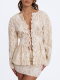 Wendy Beige Cotton Lace Low-Rise Mini Skirt