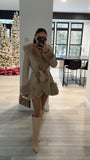 BEIGE PLUSH LEATHER BELTED JACKET
