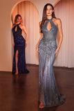 SEQUIN EMBELLISHED HALTER FITTED DRESS
