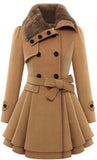 FAUX FUR DOUBLE BREASTED WOOL COAT