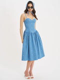 ZADIE COTTON DENIM FLOWER MIDI DRESS