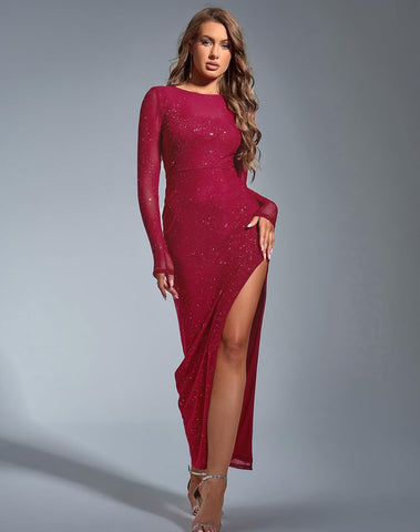 LONG SLEEVE GLITTERY MAXI DRESS