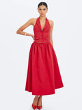 Ursel Crimson Gathered A-Line Midi Skirt