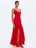 Verona Crimson Scoop Neck Flared Maxi Dress