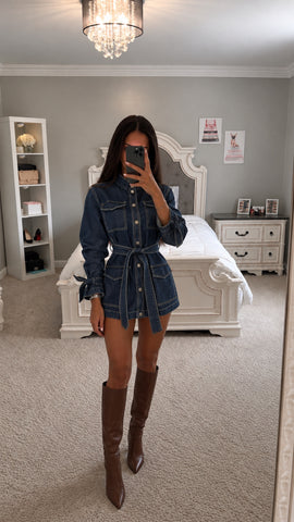 Button Up Belted Denim Jacket