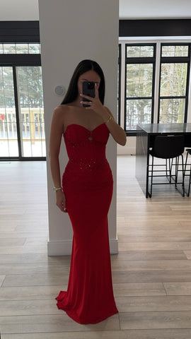 FITTED STRETCH NET RHINESTONE EMBELLISHED DRESS