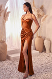 FITTED SATIN BUSTIER DRAPED GOWN