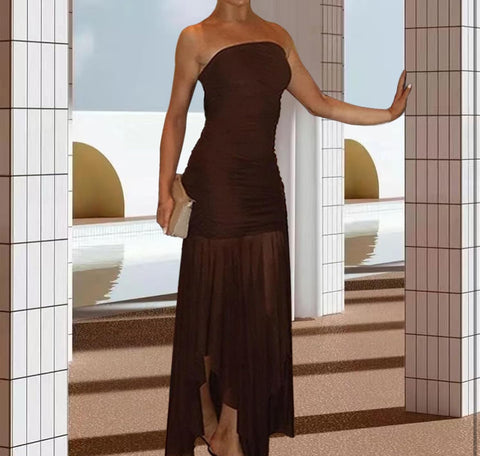 STRAPLESS MESH MAXI DRESS