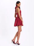 HADARA BURGUNDY SUEDE HALTER MINI DRESS