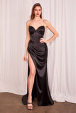 Sculpted strapless satin gown
