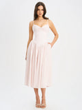 Zania Pink Stripe Ruched Breast Cotton Midi Dress