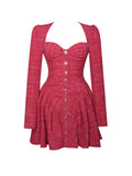 RED TWEED LONG SLEEVE DROP WAIST MINI DRESS