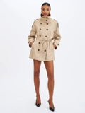 Vanetta Tan High Collar Double-Breasted Trench Mini Coat