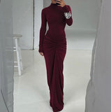 LONG SLEEVE RUCHED BODYCON MAXI DRESS