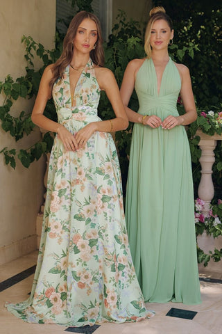 FLORAL HALTER GOWN