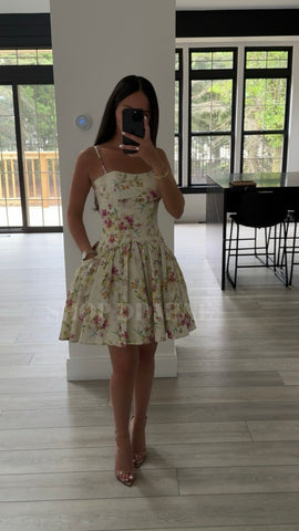 VALDA YELLOW AND PINK LINEN MINI DRESS
