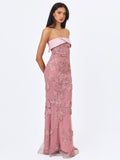 Raphaela Dusty Pink Beaded Floral Strapless Mermaid Maxi Dress