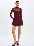 Natasha Burgundy Faux Two-Piece Turtleneck Mini Dress