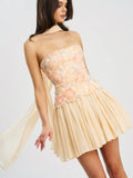 Quanisha Yellow Chiffon Dress With Scarf