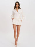 Sylvia White Pinstripe Deep V Pleated Shirt