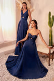 STRAPLESS A LINE SATIN KEYHOLE DRESS
