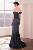 OFF SHOULDER STRAIGHT GLITTER GOWN