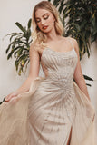 BEADED FITTED TULLE OVERSKIRT GOWN