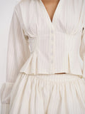 Sylvia White Pinstripe Deep V Pleated Shirt