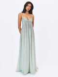 Wallie Mint Rhinestone Embellished Mesh Gown