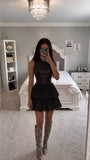 Sleeveless Faux Leather Layered Pleated Mini Dress
