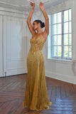 FITTED FRINGE GOWN WITH BEADED BODICE