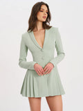 Delia Pistachio Green Blazer Dress With Pleated