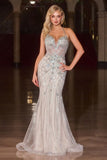 FITTED EMBELLISHED DEEP V GOWN