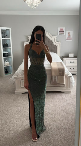 HALTER HOT STONE MESH DRESS