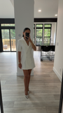Madelina White Double Breast Satin Trim Blazer Dress