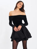 Magnolia Black Off-shoulder Layered Mini Dress